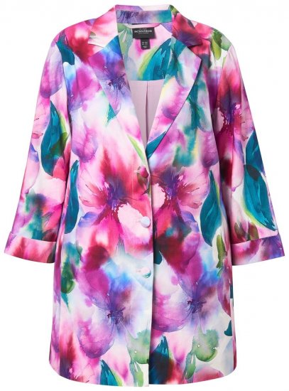 Ulla Popken 849728 Virágos lenkeverék blézer Fehér - Blézerek - Blézerek plus size méretben nőknek