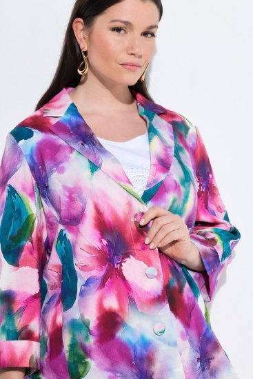 Ulla Popken 849728 Virágos lenkeverék blézer Fehér - Blézerek - Blézerek plus size méretben nőknek