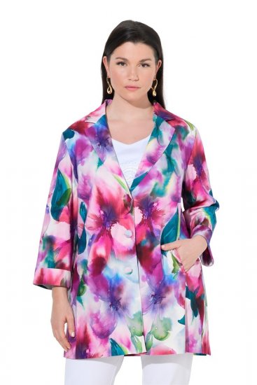 Ulla Popken 849728 Virágos lenkeverék blézer Fehér - Blézerek - Blézerek plus size méretben nőknek