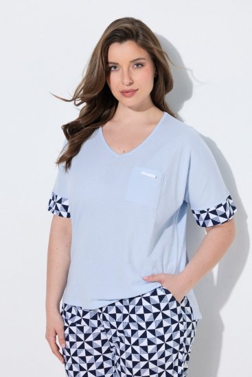 Ulla Popken 849850 Kockás pizsama Világoskék - Pizsama/Loungewear - 