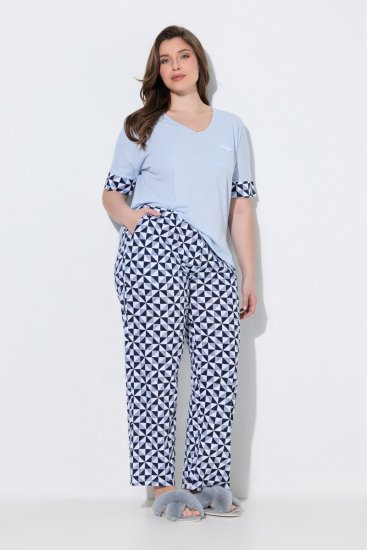 Ulla Popken 849850 Kockás pizsama Világoskék - Pizsama/Loungewear - 