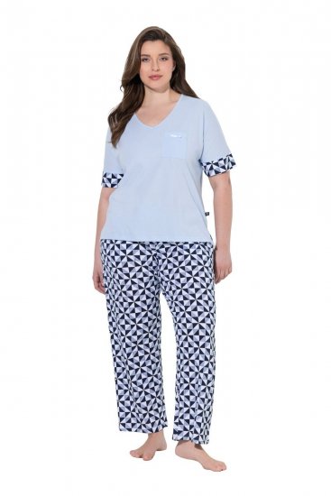Ulla Popken 849850 Kockás pizsama Világoskék - Pizsama/Loungewear - 