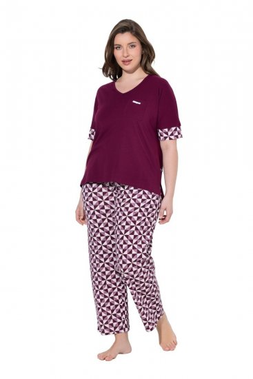 Ulla Popken 849850 Kockás pizsama Bogyópiros - Pizsama/Loungewear - 