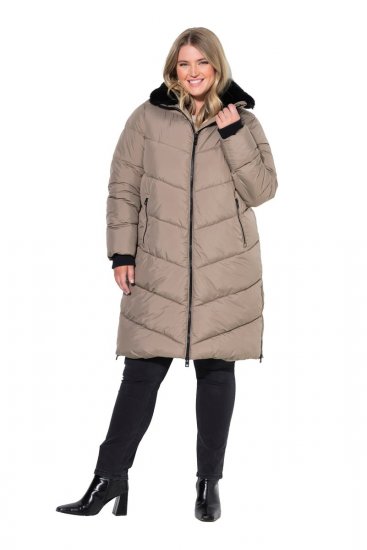 Ulla Popken 850041 Steppelt kabát Taupe - Kabátok - Női plus size kabátok