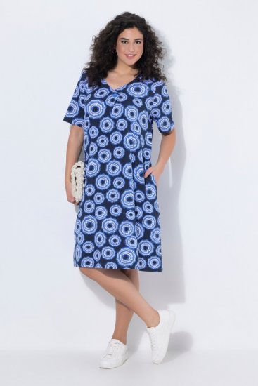 Ulla Popken 850121 Rövid ujjú jersey ruha V-nyakkal Kék - Jersey ruhák - 