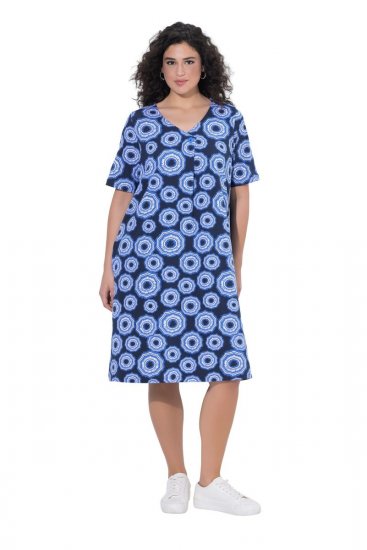 Ulla Popken 850121 Rövid ujjú jersey ruha V-nyakkal Kék - Jersey ruhák - 