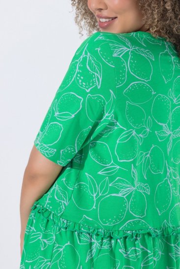 Ulla Popken 850204 Rövid ujjú jersey ruha V-nyakkal Zöld - Jersey ruhák - 