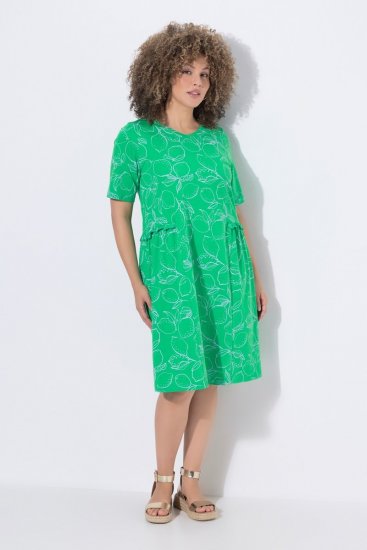 Ulla Popken 850204 Rövid ujjú jersey ruha V-nyakkal Zöld - Jersey ruhák - 