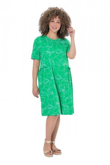 Ulla Popken 850204 Rövid ujjú jersey ruha V-nyakkal Zöld - Jersey ruhák - 