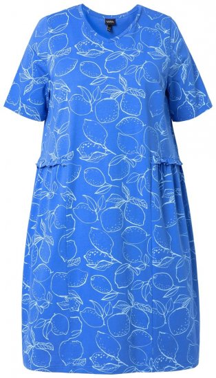 Ulla Popken 850204 Mintás pólóruha fodrokkal Kék - Jersey ruhák - 