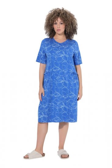 Ulla Popken 850204 Mintás pólóruha fodrokkal Kék - Jersey ruhák - 