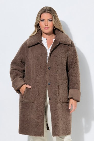 Ulla Popken 850251 Teddy kabát Világosbarna - Kabátok - Női plus size kabátok