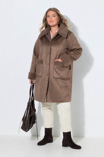 Ulla Popken 850251 Teddy kabát Világosbarna - Kabátok - Női plus size kabátok