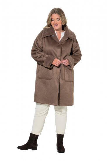Ulla Popken 850251 Teddy kabát Világosbarna - Kabátok - Női plus size kabátok