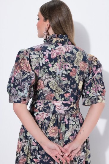 Ulla Popken 850298 Virágos ingruha Sötétkék - Maxi ruhák - Női plus size maxiruhák