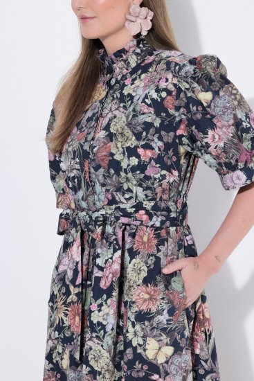 Ulla Popken 850298 Virágos ingruha Sötétkék - Maxi ruhák - Női plus size maxiruhák