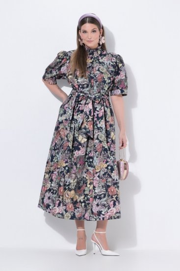 Ulla Popken 850298 Virágos ingruha Sötétkék - Maxi ruhák - Női plus size maxiruhák