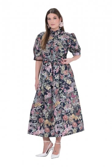 Ulla Popken 850298 Virágos ingruha Sötétkék - Maxi ruhák - Női plus size maxiruhák