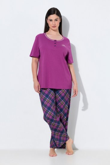 Ulla Popken 850864 Kockás 3 részes pizsamaszett Lila - Pizsama/Loungewear - 