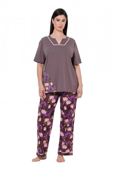 Ulla Popken 850903 Virágos pizsama 2 db Barna - Pizsama/Loungewear - 