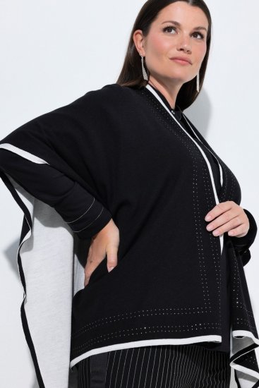 Ulla Popken 851127 Nyitott kötött poncsó strasszos szegéllyel Fekete - Poncsók és pelerinek - 