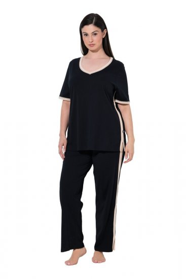 Ulla Popken 851245 Csíkos pizsama Fekete - Pizsama/Loungewear - 
