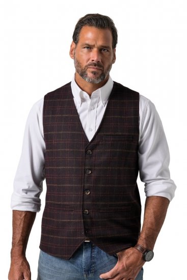 JP1880 851393 Kockás tweed mellény Borvörös - Öltönyök - Nagyméretű öltönyök