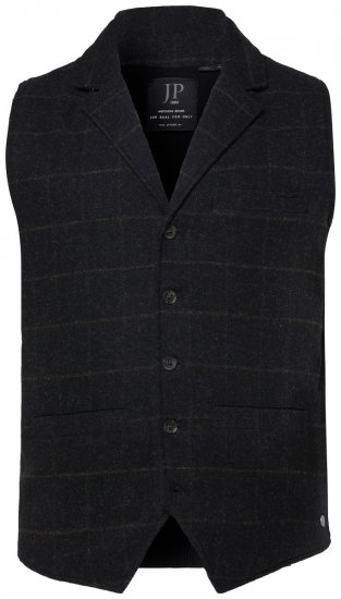 JP1880 851395 Kockás tweed mellény sztreccsel Fekete - Öltönyök - Nagyméretű öltönyök