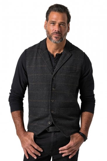 JP1880 851395 Kockás tweed mellény sztreccsel Fekete - Öltönyök - Nagyméretű öltönyök