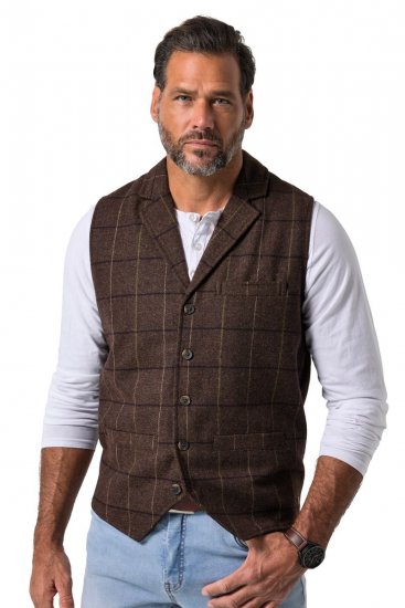 JP1880 851395 Kockás tweed mellény sztreccsel Sötétbarna - Öltönyök - Nagyméretű öltönyök