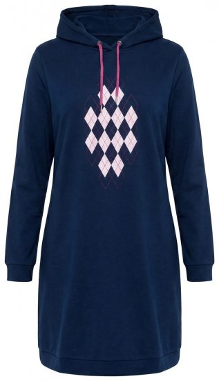 Ulla Popken 851749 Kockás otthoni ruha kapucnival Sötétkék - Pizsama/Loungewear - 