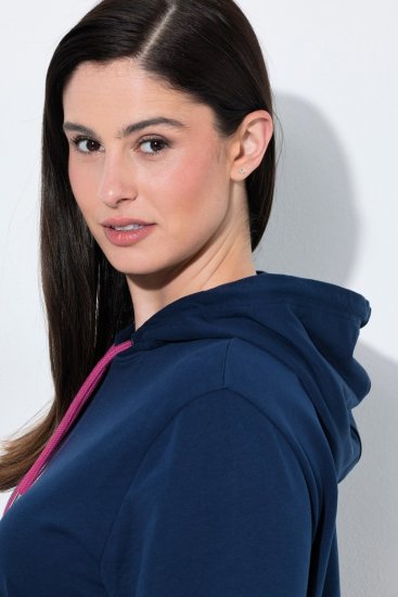 Ulla Popken 851749 Kockás otthoni ruha kapucnival Sötétkék - Pizsama/Loungewear - 