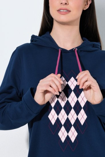 Ulla Popken 851749 Kockás otthoni ruha kapucnival Sötétkék - Pizsama/Loungewear - 