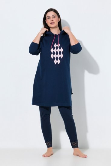 Ulla Popken 851749 Kockás otthoni ruha kapucnival Sötétkék - Pizsama/Loungewear - 