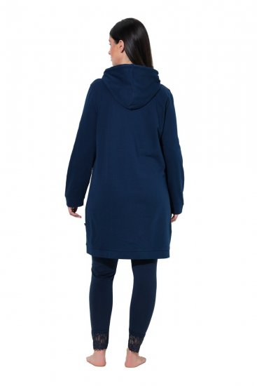 Ulla Popken 851749 Kockás otthoni ruha kapucnival Sötétkék - Pizsama/Loungewear - 