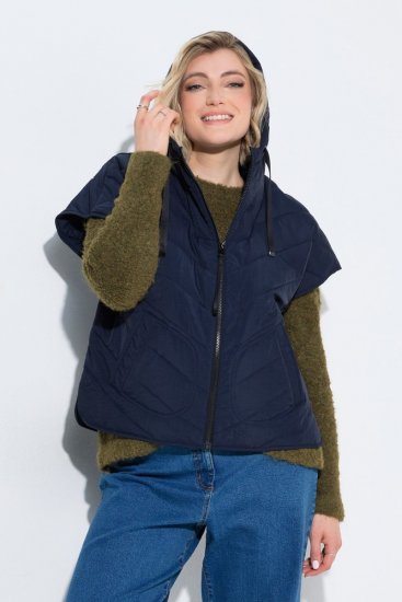 Ulla Popken 851785 Oversize kapucnis steppelt mellény Sötétkék - Mellények - 