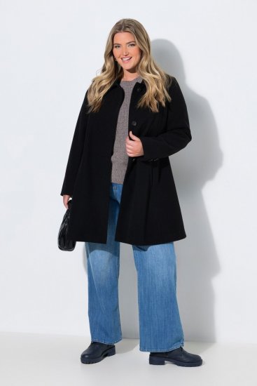 Ulla Popken 851827 Bővülő gyapjúhatású kabát Fekete - Kabátok - Női plus size kabátok