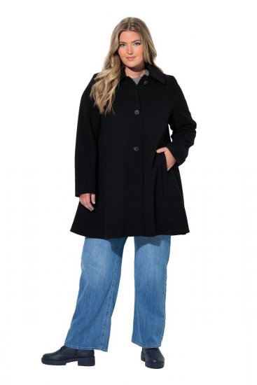 Ulla Popken 851827 Bővülő gyapjúhatású kabát Fekete - Kabátok - Női plus size kabátok