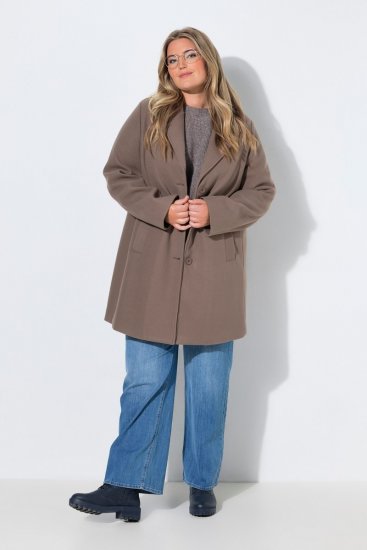 Ulla Popken 851829 A-vonalú gyapjúkabát reverrel Világosbarna - Kabátok - Női plus size kabátok