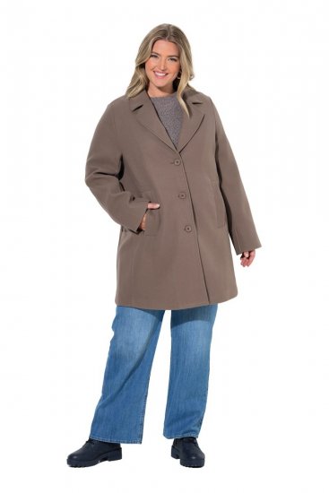 Ulla Popken 851829 A-vonalú gyapjúkabát reverrel Világosbarna - Kabátok - Női plus size kabátok