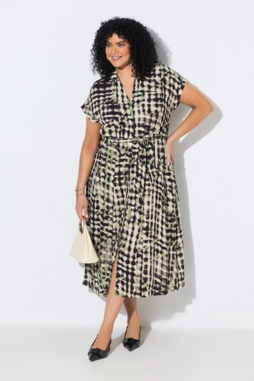 Ulla Popken 852257 Mintás maxiruha Taupe - Maxi ruhák - Női plus size maxiruhák