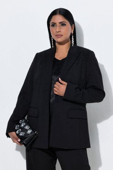 Ulla Popken 852498 Egygombos blézer strasszokkal Fekete - Blézerek - Blézerek plus size méretben nőknek