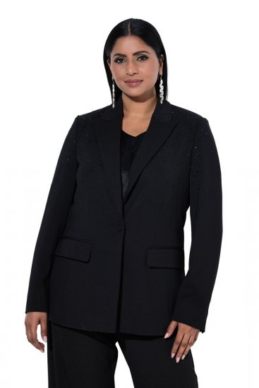 Ulla Popken 852498 Egygombos blézer strasszokkal Fekete - Blézerek - Blézerek plus size méretben nőknek