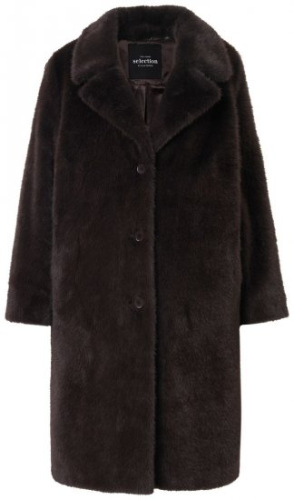Ulla Popken 852605 Műszőrme kabát Mahagóni barna - Kabátok - Női plus size kabátok
