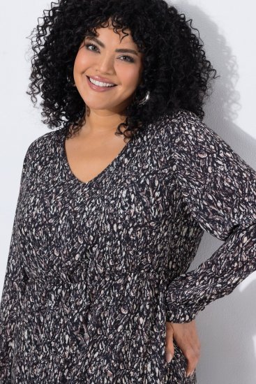 Ulla Popken 852606 Mintás maxiruha Fekete - Maxi ruhák - Női plus size maxiruhák
