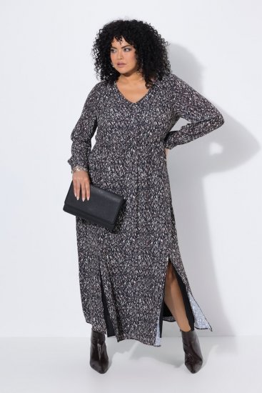 Ulla Popken 852606 Mintás maxiruha Fekete - Maxi ruhák - Női plus size maxiruhák