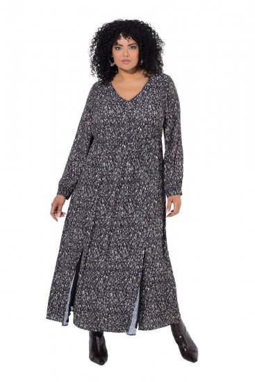 Ulla Popken 852606 Mintás maxiruha Fekete - Maxi ruhák - Női plus size maxiruhák