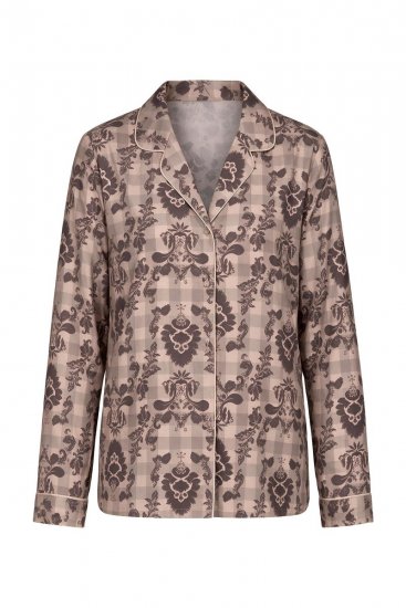 Ulla Popken 852649 Mintás pizsama inggallérral Barna - Pizsama/Loungewear - 