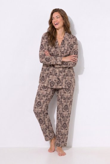 Ulla Popken 852649 Mintás pizsama inggallérral Barna - Pizsama/Loungewear - 