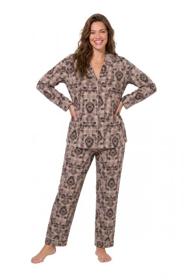 Ulla Popken 852649 Mintás pizsama inggallérral Barna - Pizsama/Loungewear - 